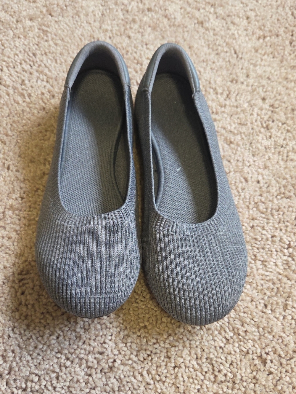 Women's Gray Knit Ballet Flats - Comfortable Everyday Slip-Ons
